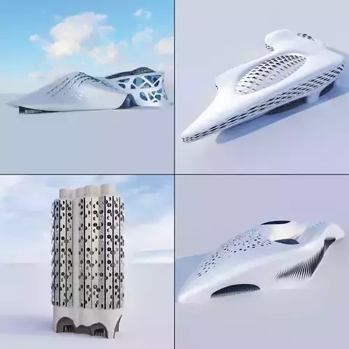 Futuristic building collection 4x 3 