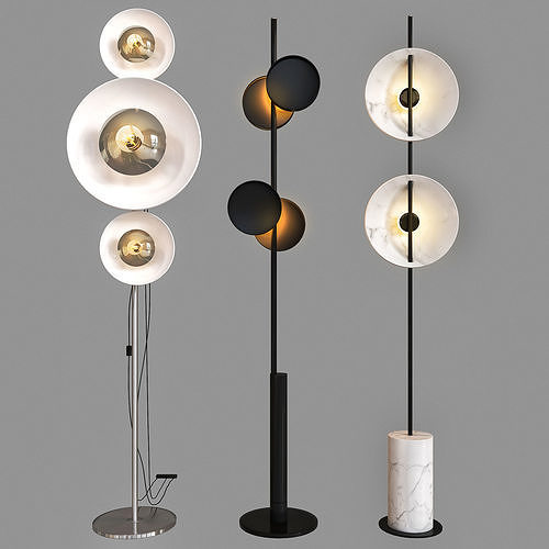 floorlampset01 three floor lamps with marble base 3D model