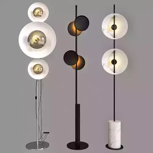 floorlampset01 three floor lamps with marble base 3D model