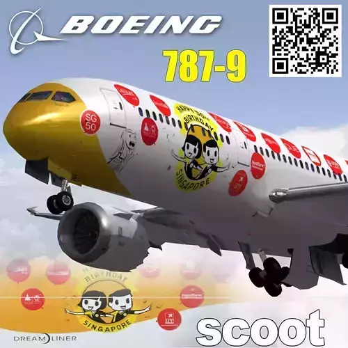 Boeing 787-9 FlyScoot Maju-Lah 9VOJE Low-poly 3D model