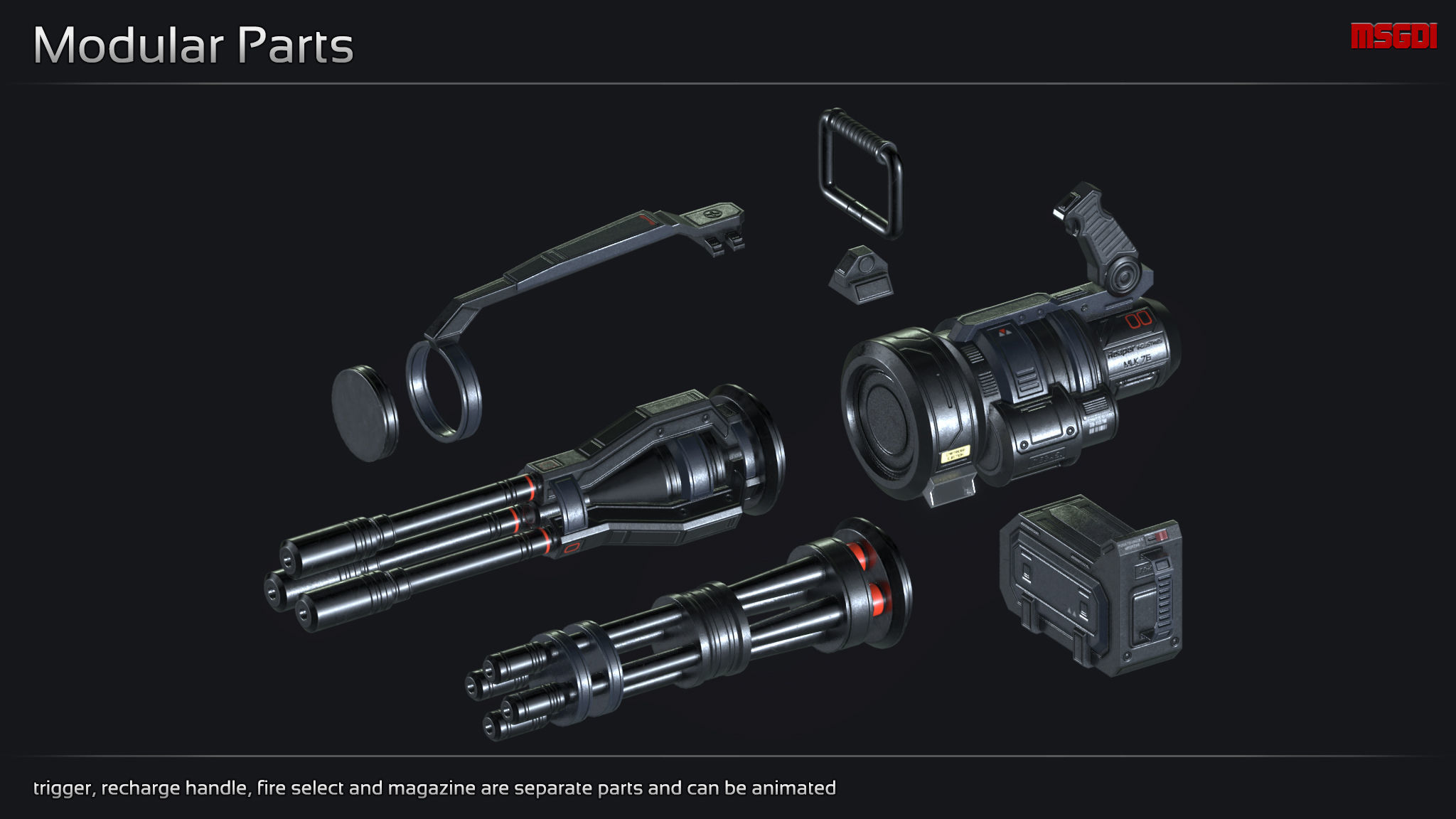 Scifi Minigun MLK 76 Low-poly 3D model_1