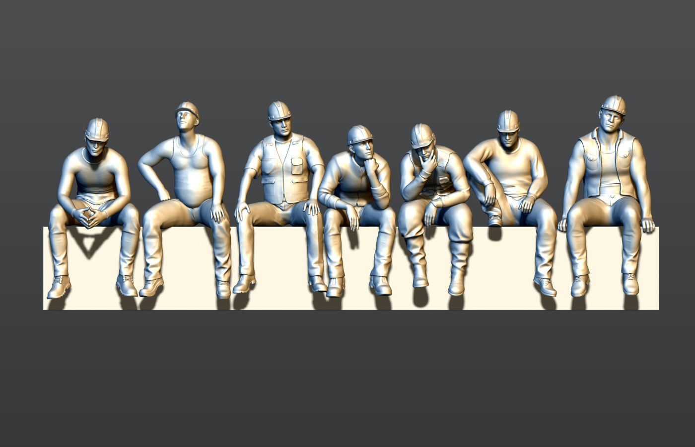 A group of builders sitting on a beam