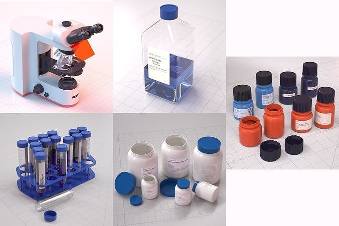 Laboratory Assets  Microscope Tubes and Bottles 3D Model Collection