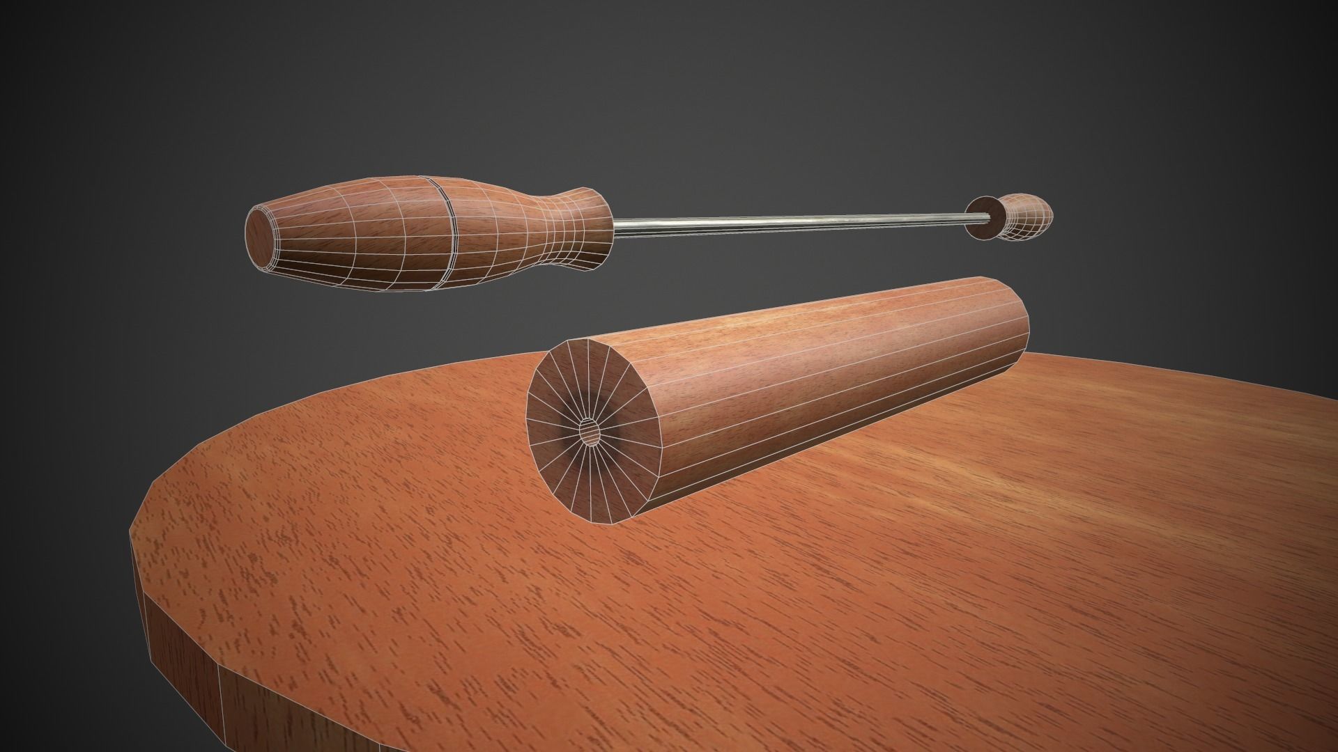 Rolling Pin and Table Low-poly 3D model_10
