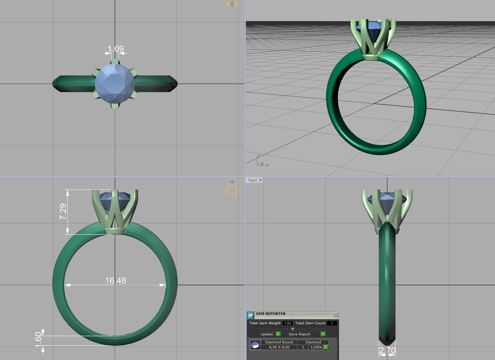 Solitaire 6claw ring with 1ct stone 3dmodel 3D print model 3D print model_5