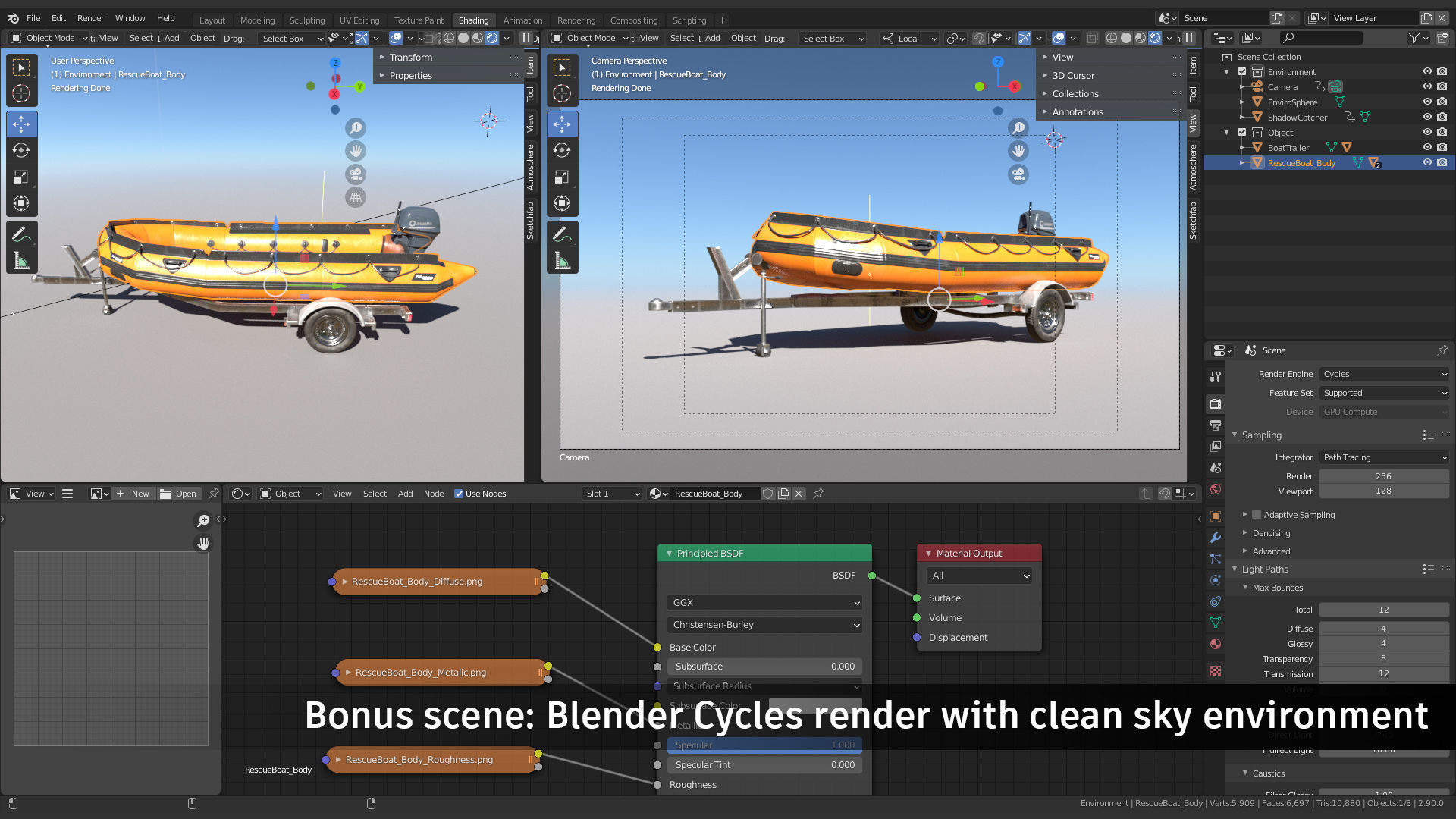 Lifeguard Rescue Boat With Trailer Low-poly 3D model_3