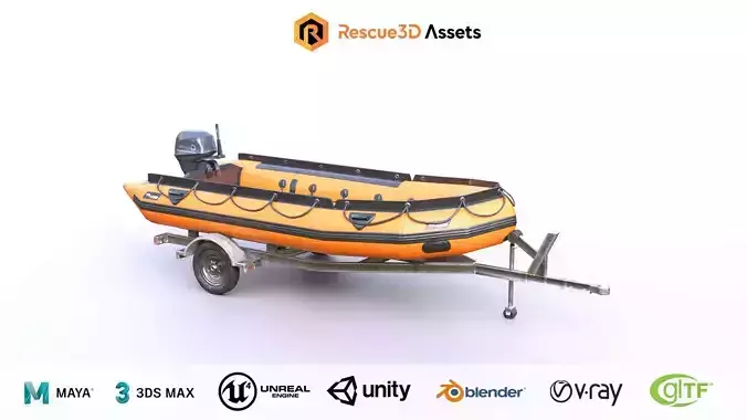 Lifeguard Rescue Boat With Trailer Low-poly 3D model