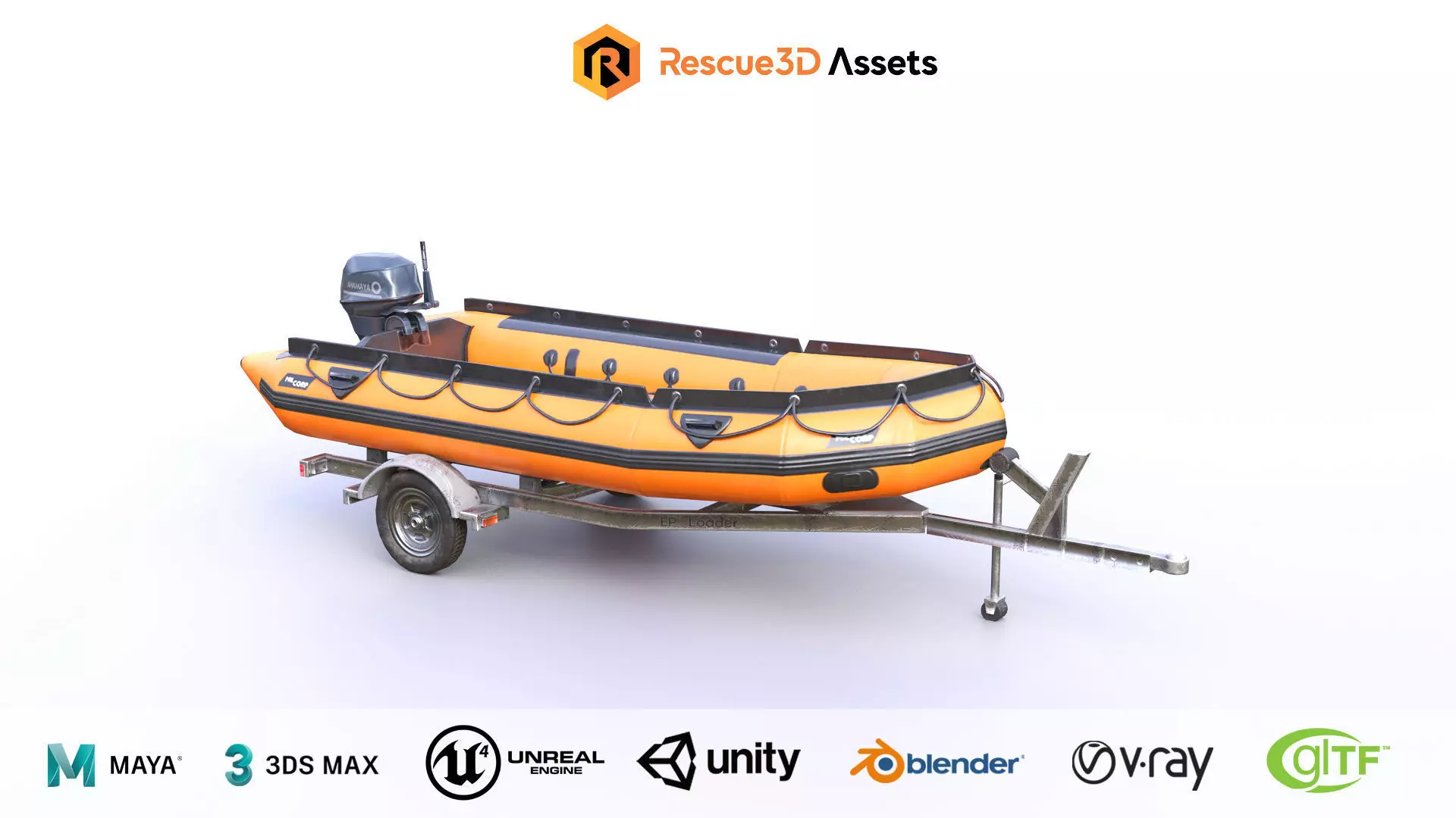 Lifeguard Rescue Boat With Trailer Low-poly 3D model_0
