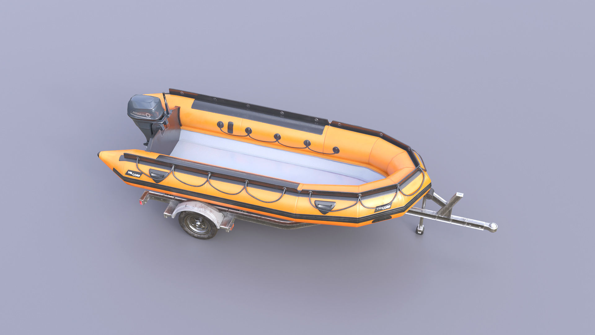 Lifeguard Rescue Boat With Trailer Low-poly 3D model_9