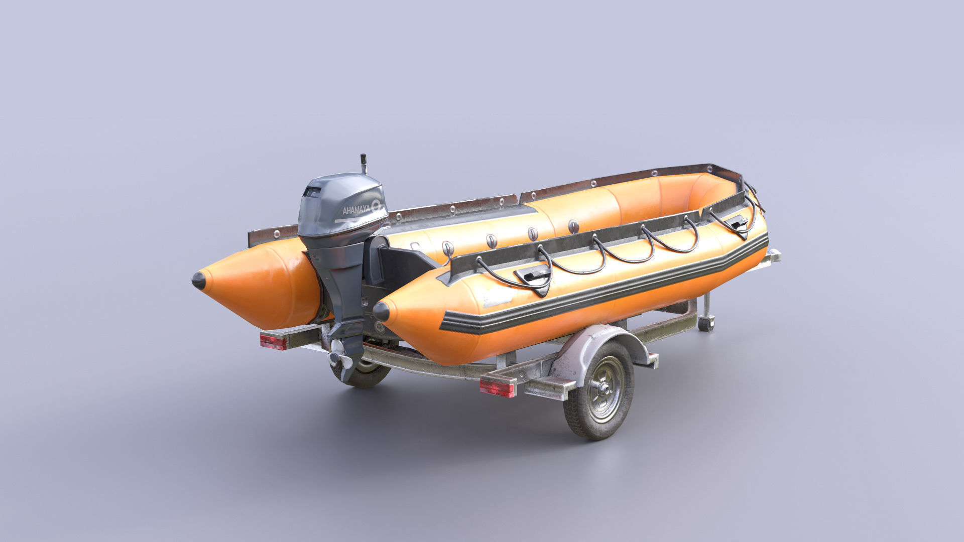 Lifeguard Rescue Boat With Trailer Low-poly 3D model_10