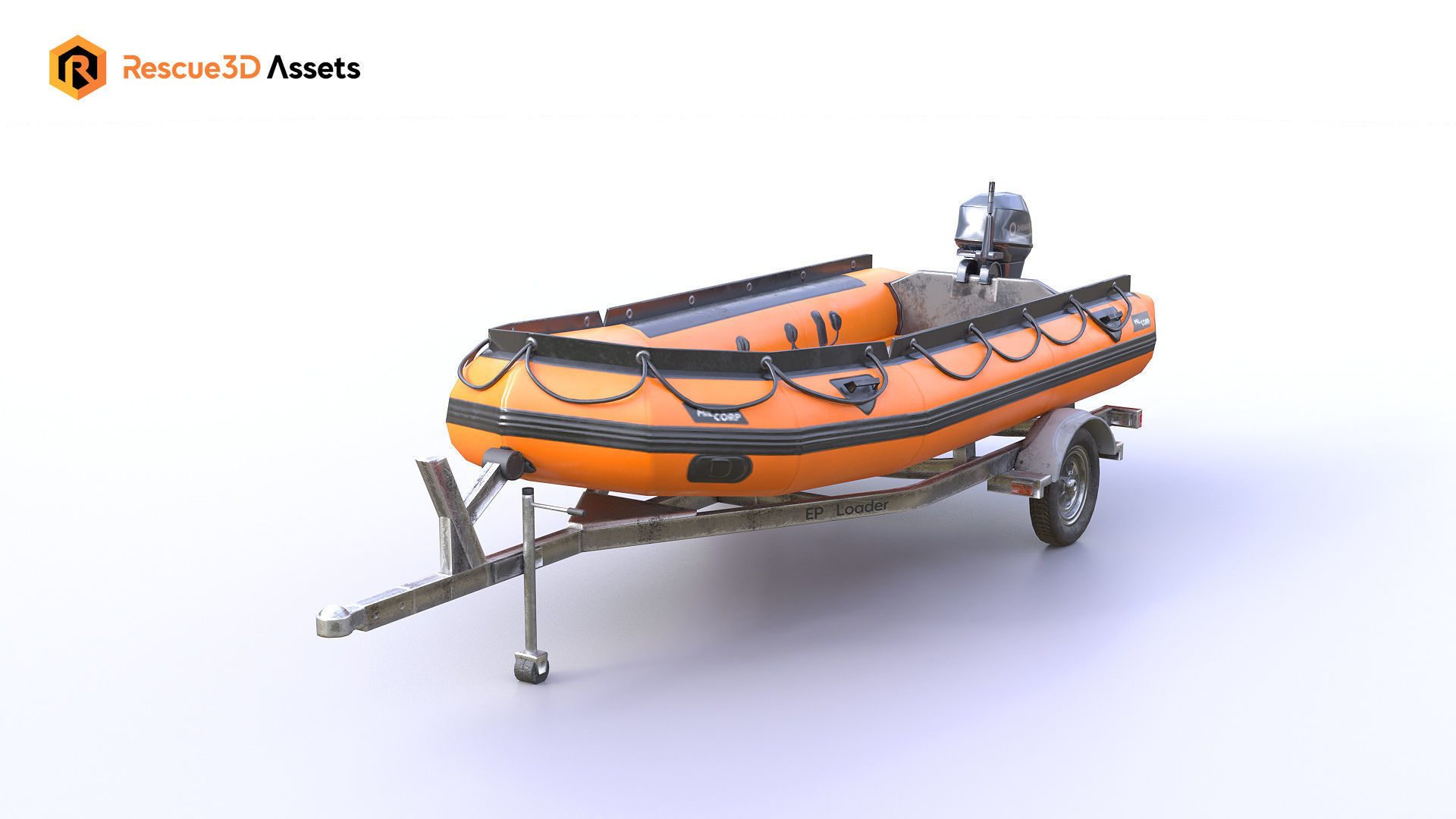 Lifeguard Rescue Boat With Trailer Low-poly 3D model_1