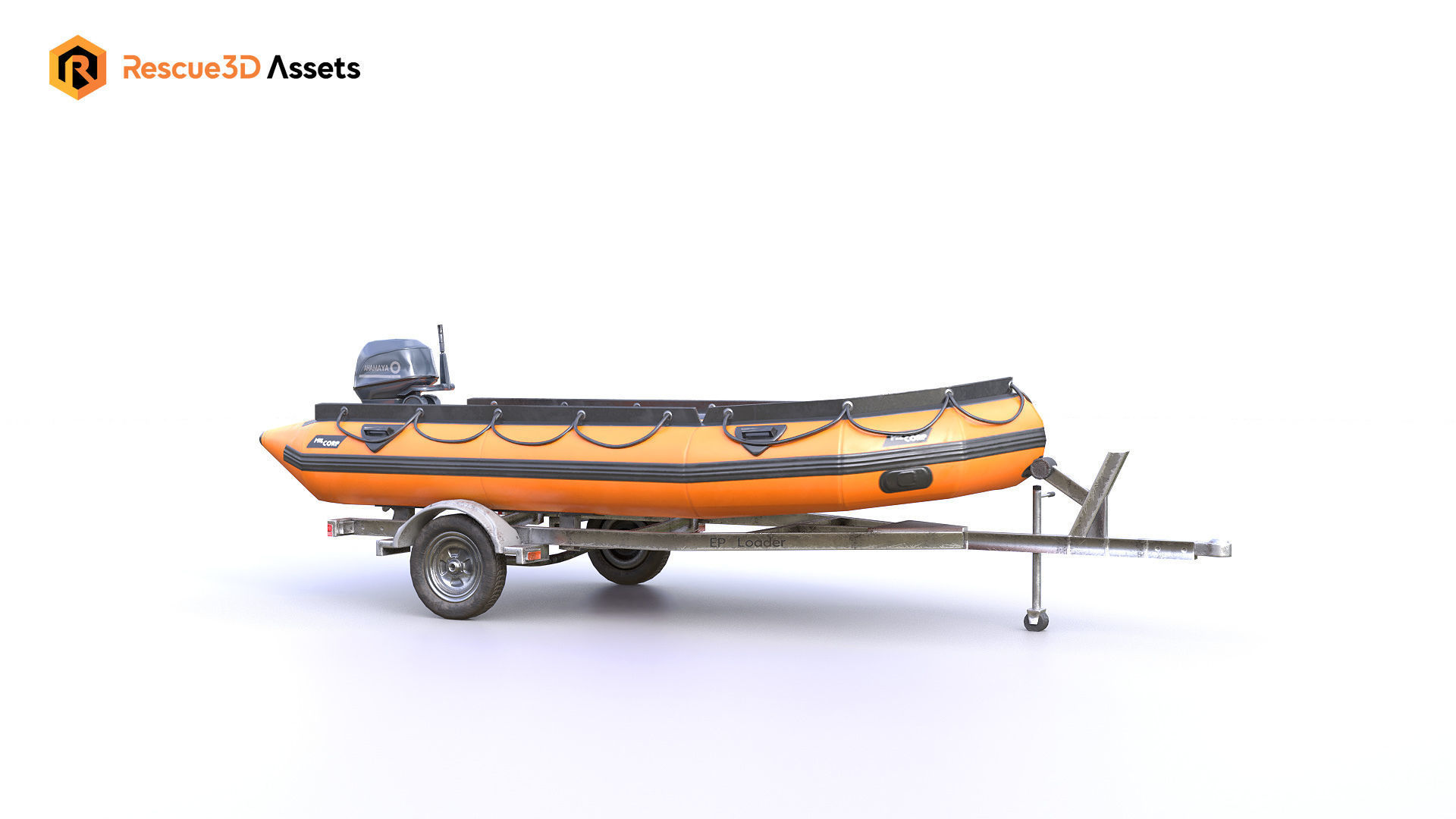 Lifeguard Rescue Boat With Trailer Low-poly 3D model_2