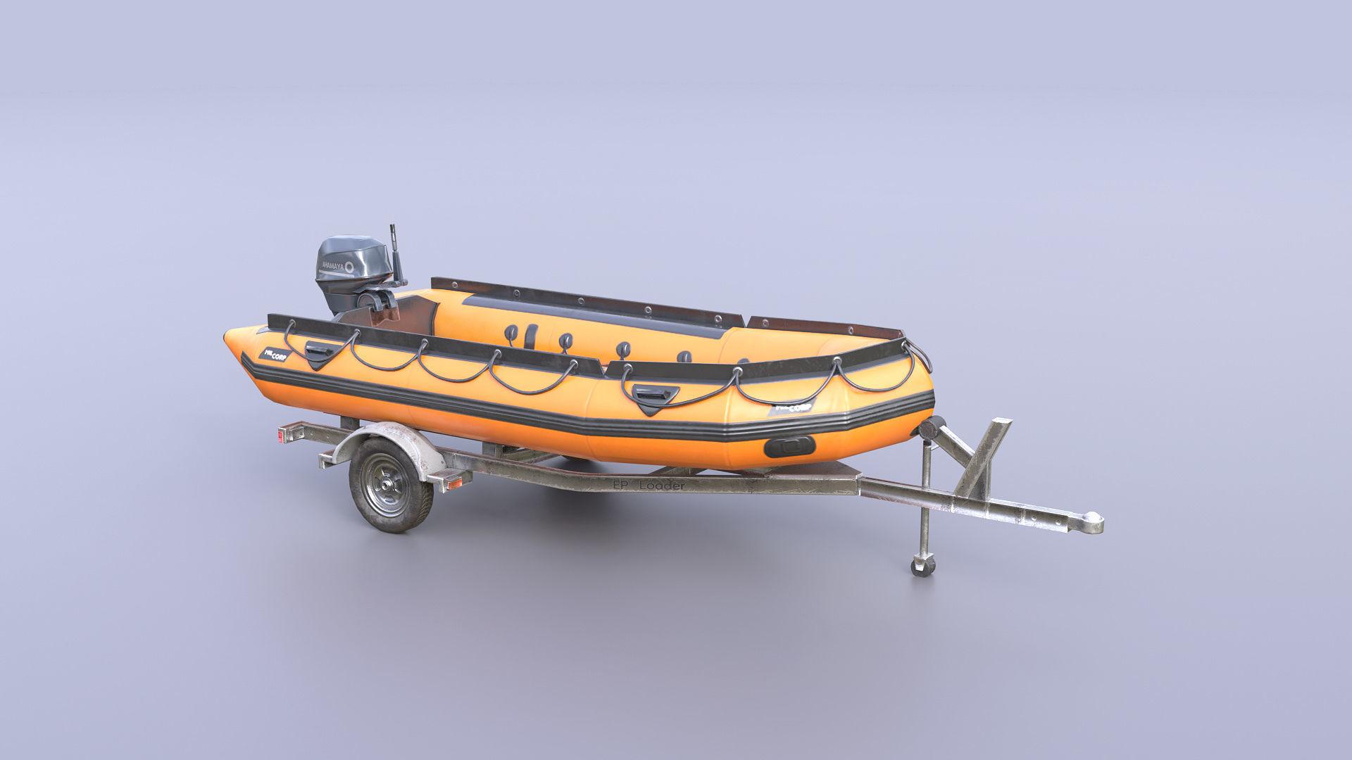 Lifeguard Rescue Boat With Trailer Low-poly 3D model_6
