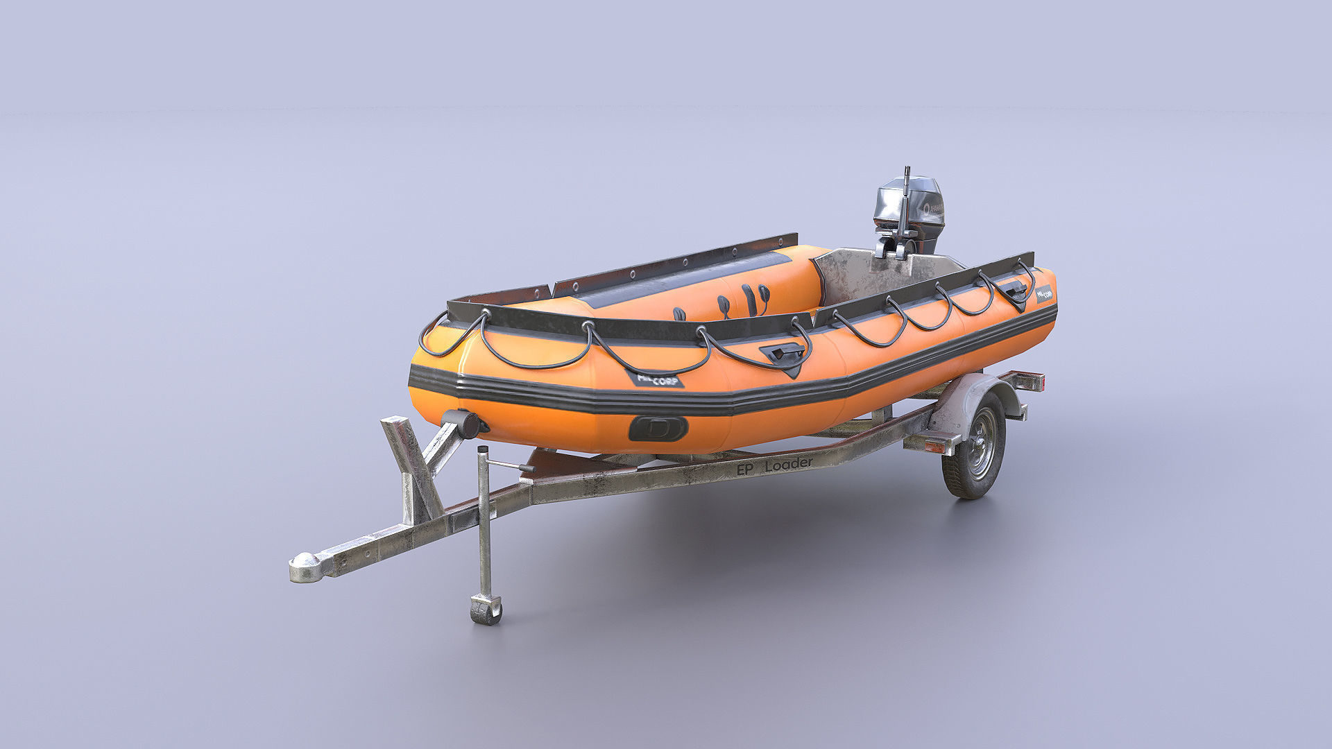 Lifeguard Rescue Boat With Trailer Low-poly 3D model_7