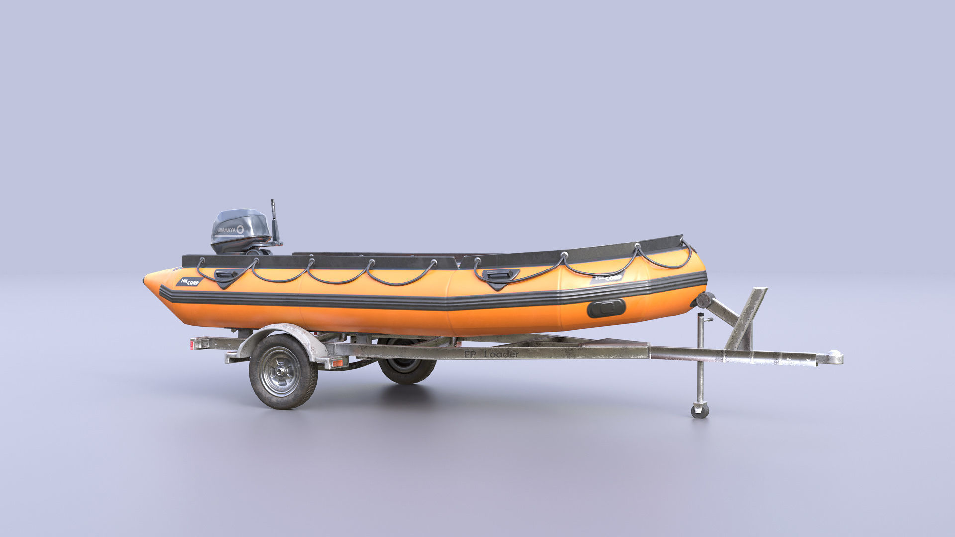 Lifeguard Rescue Boat With Trailer Low-poly 3D model_8