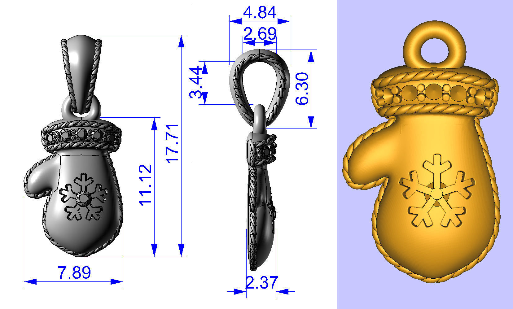 Christmas mitten 3D print model_7