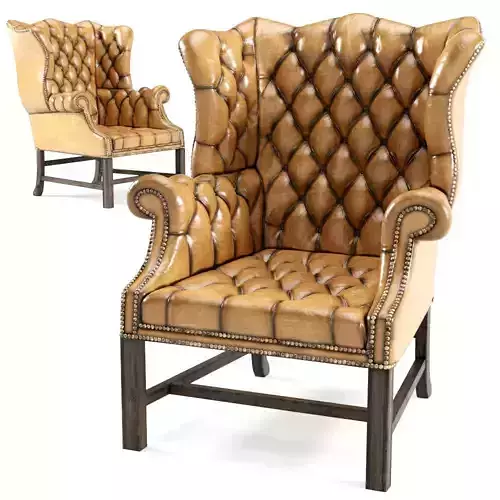 Vintage English Leather Tufted Wingback Library Chair