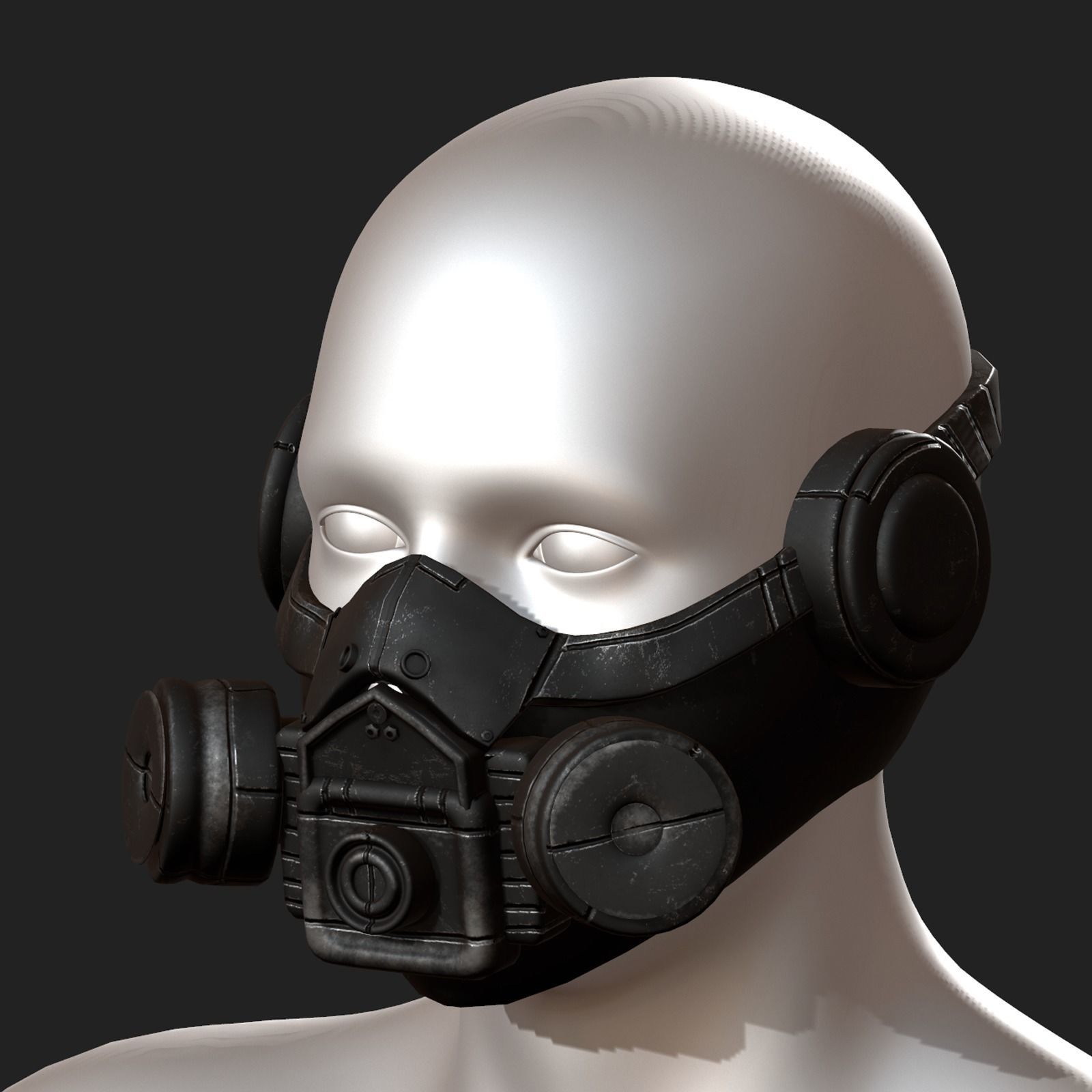Gas mask helmet 3d safety isolated Black  Low-poly 3D model_2