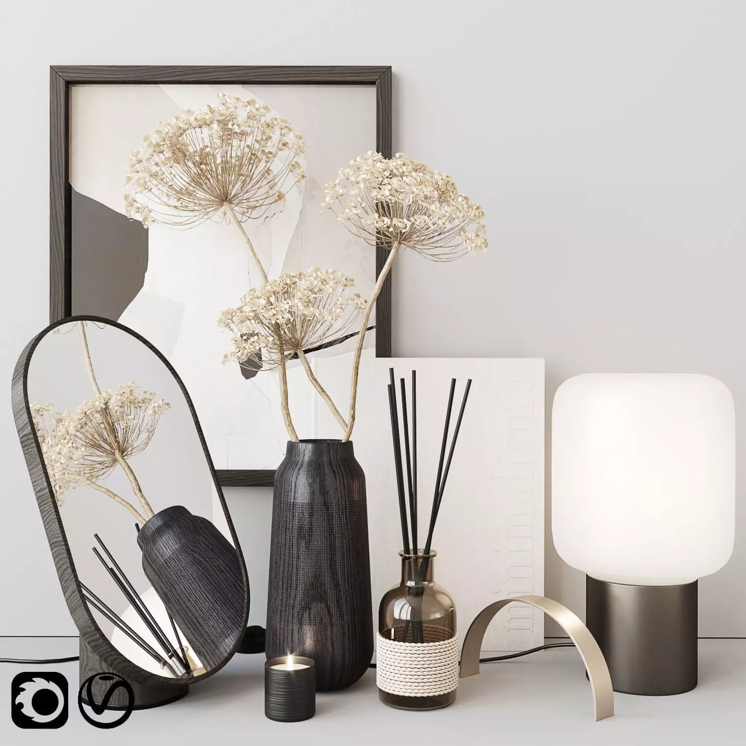 Decor set with heracleum 3D model_0