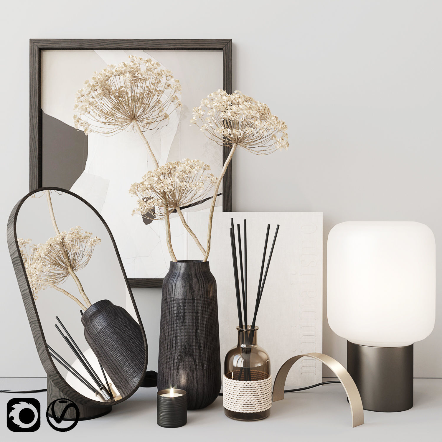 Decor set with heracleum 3D model_4