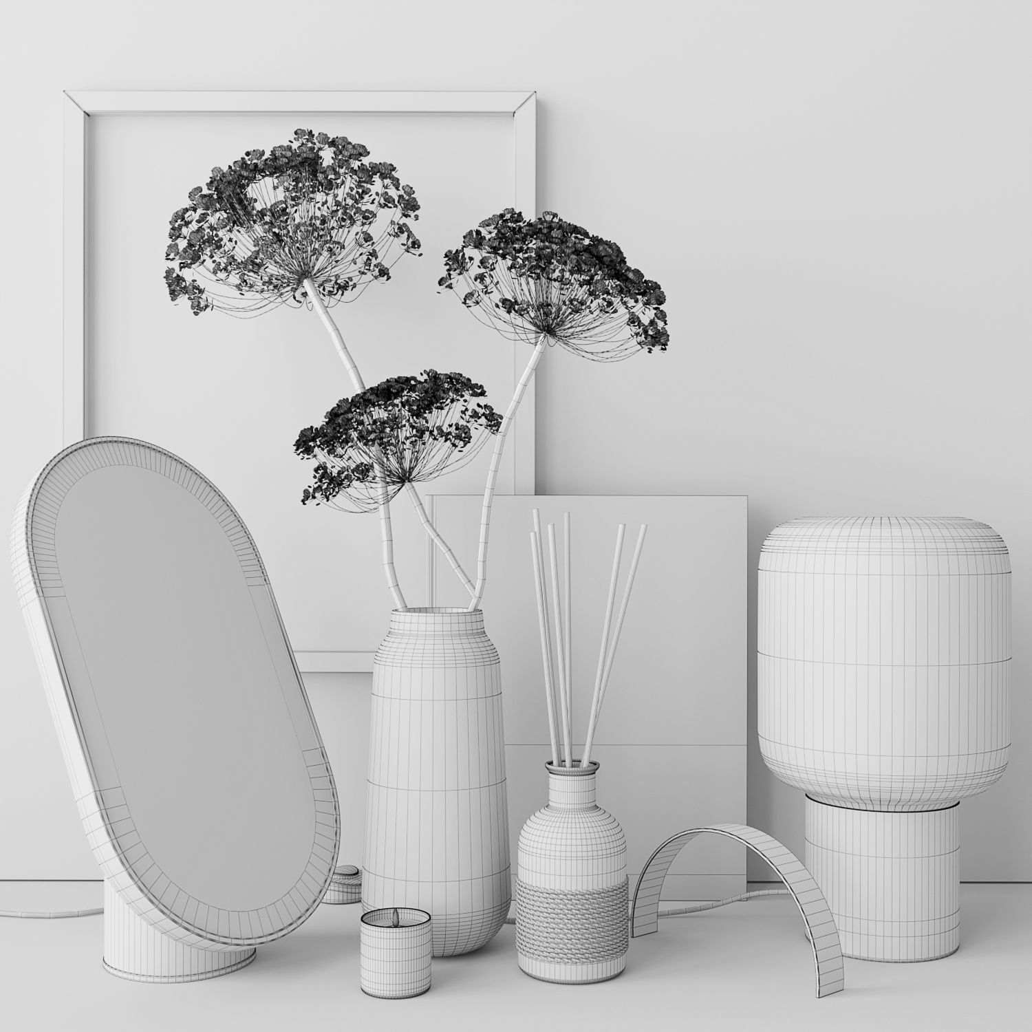 Decor set with heracleum 3D model_1