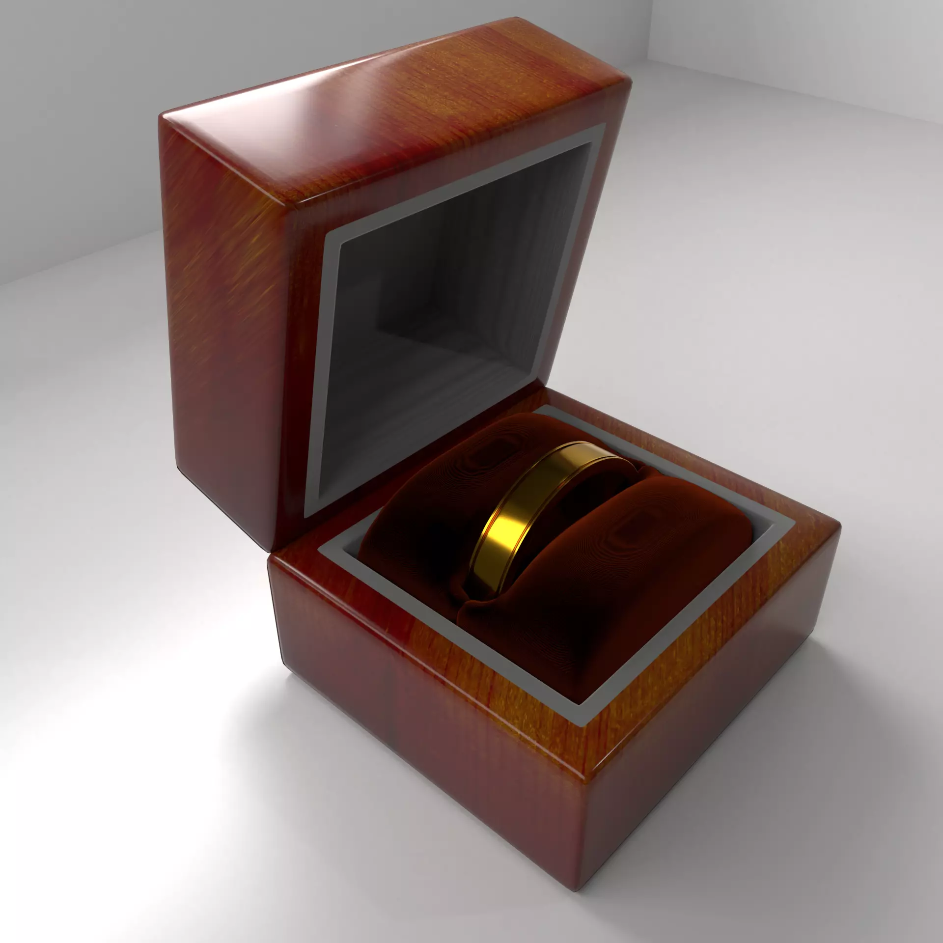 Gold Ring and Wood Box 3D model_0