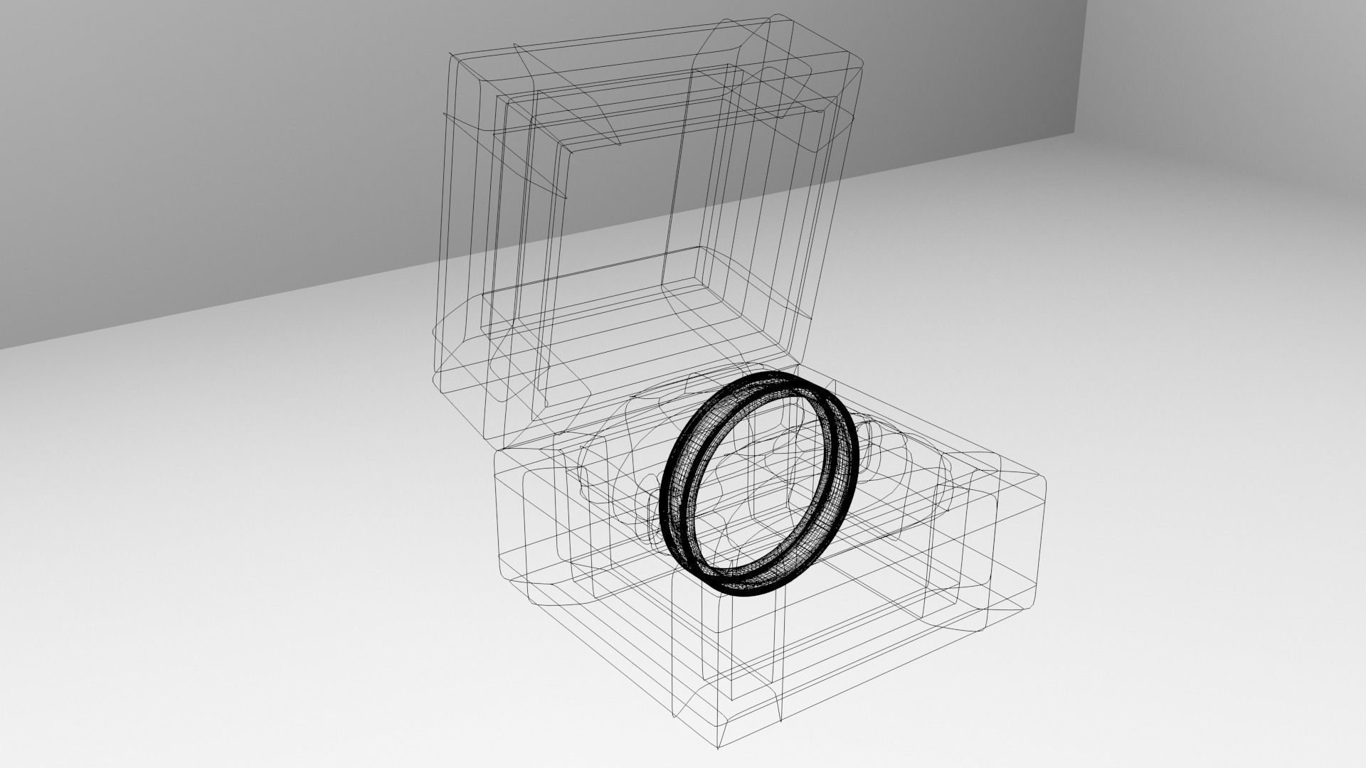 Gold Ring and Wood Box 3D model_4