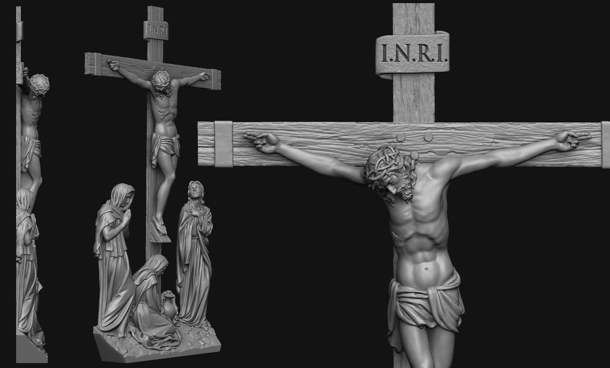 Crucifixion Scene Bas-Relief 3D print model_2