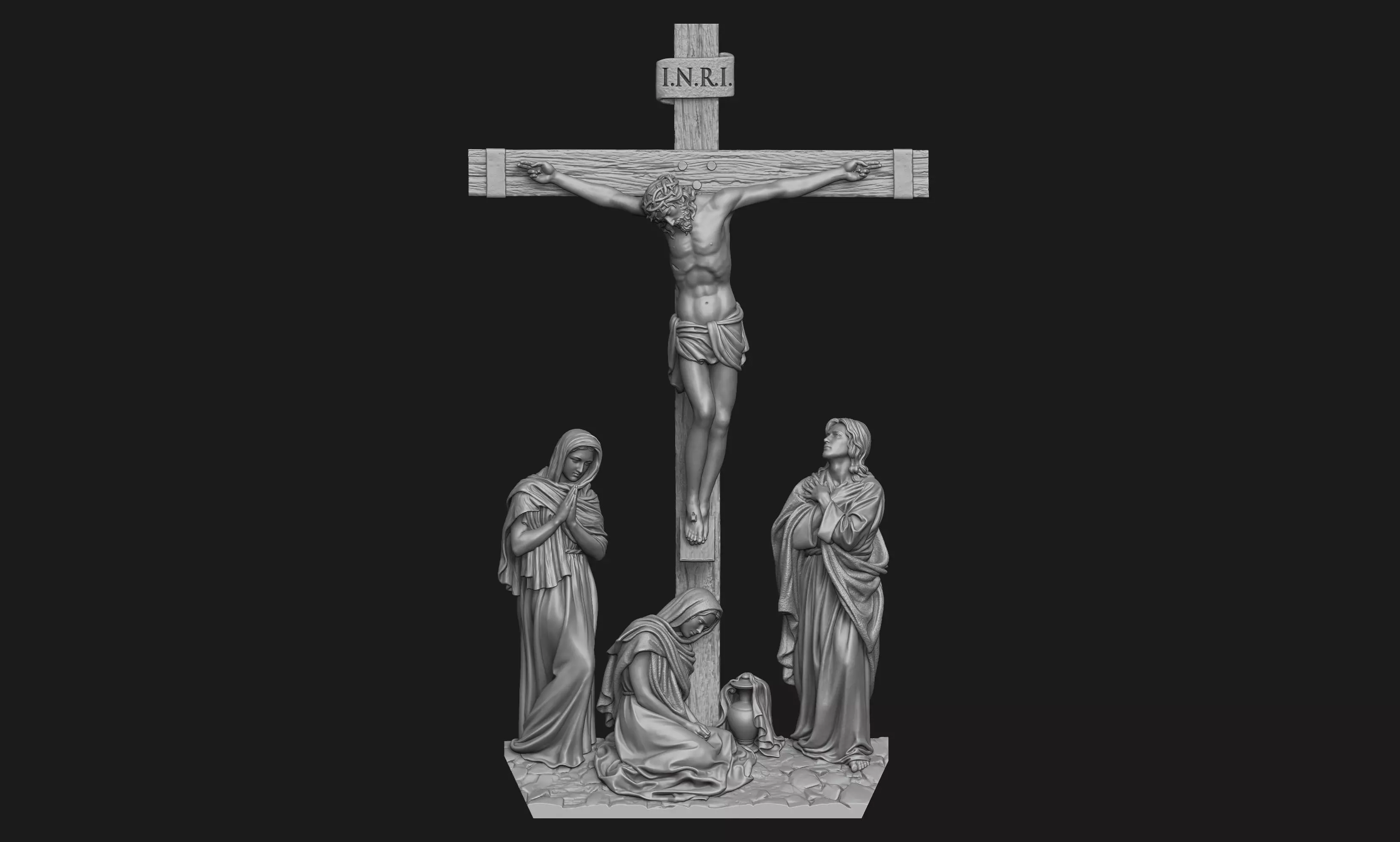 Crucifixion Scene Bas-Relief 3D print model_0
