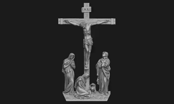 Crucifixion Scene Bas-Relief 3D print model