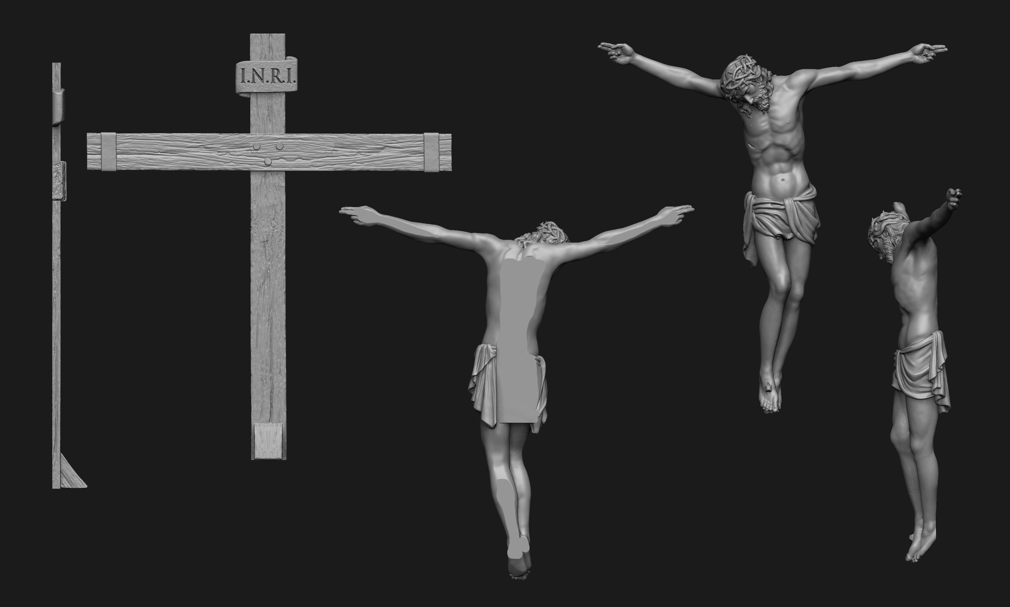 Crucifixion Scene Bas-Relief 3D print model_6