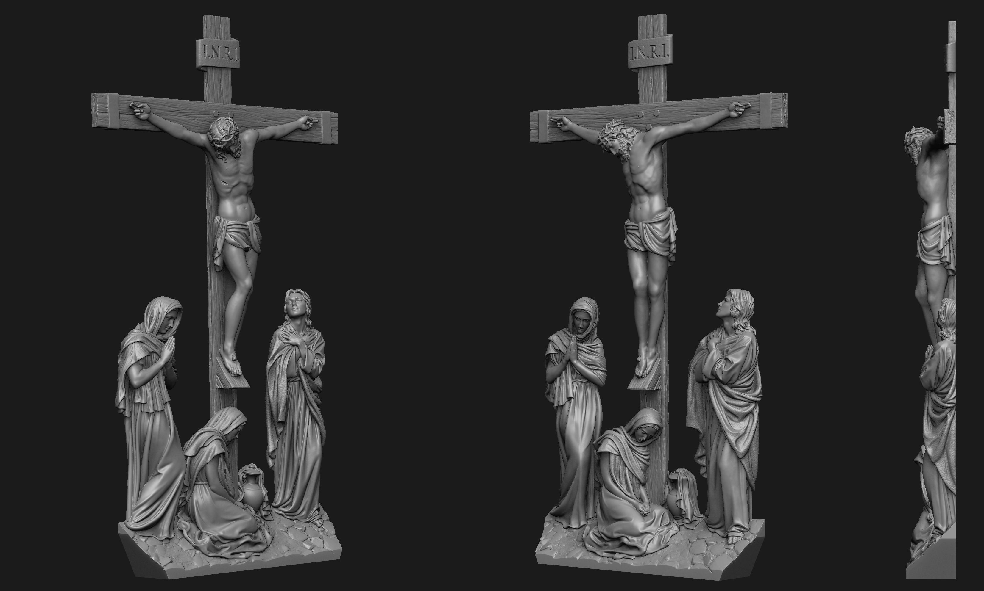 Crucifixion Scene Bas-Relief 3D print model_1