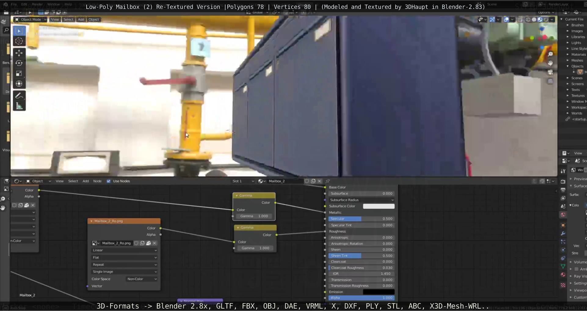 Blue Low-Poly Mailbox 2 Re-Textured Version Low-poly 3D model_12