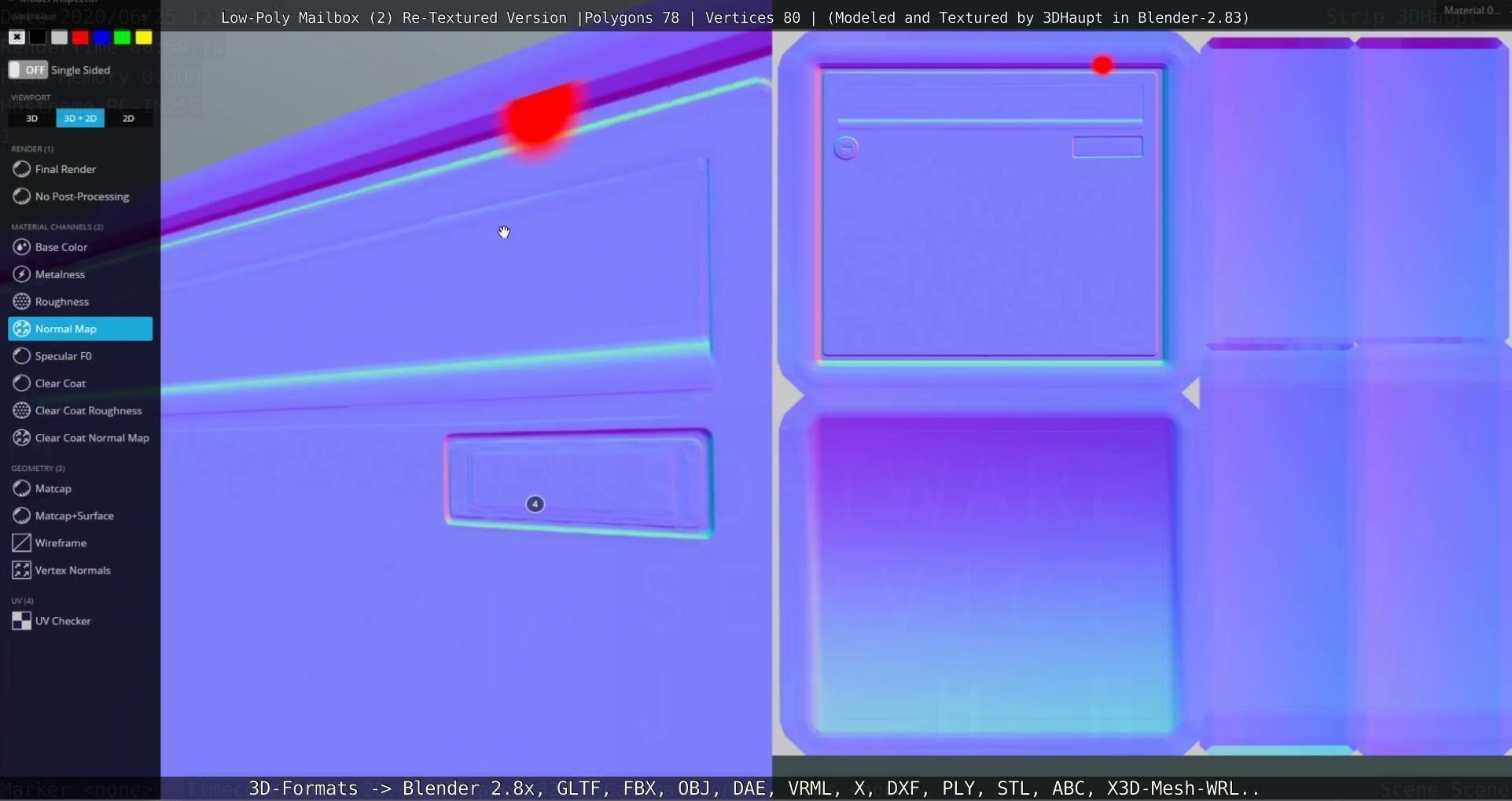 Blue Low-Poly Mailbox 2 Re-Textured Version Low-poly 3D model_14