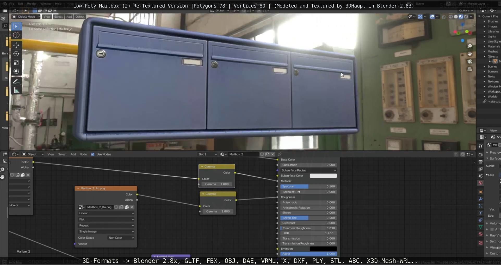 Blue Low-Poly Mailbox 2 Re-Textured Version Low-poly 3D model_101