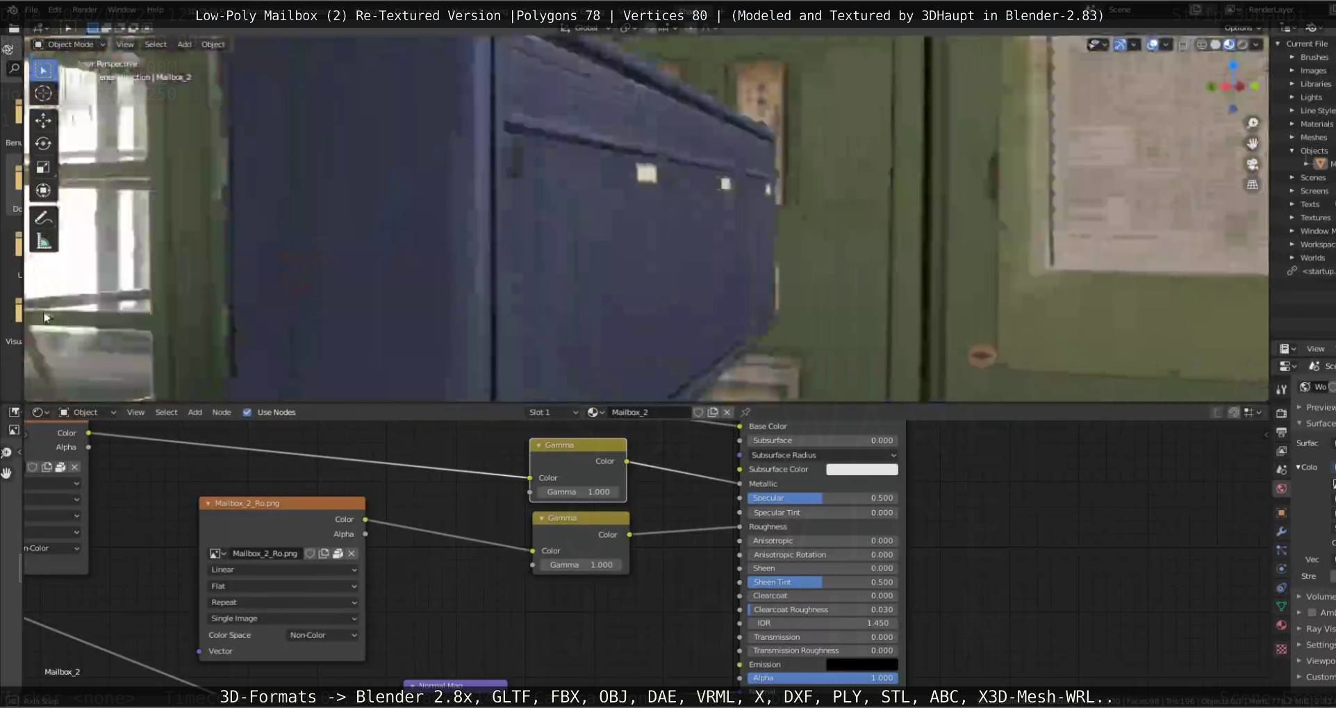 Blue Low-Poly Mailbox 2 Re-Textured Version Low-poly 3D model_99