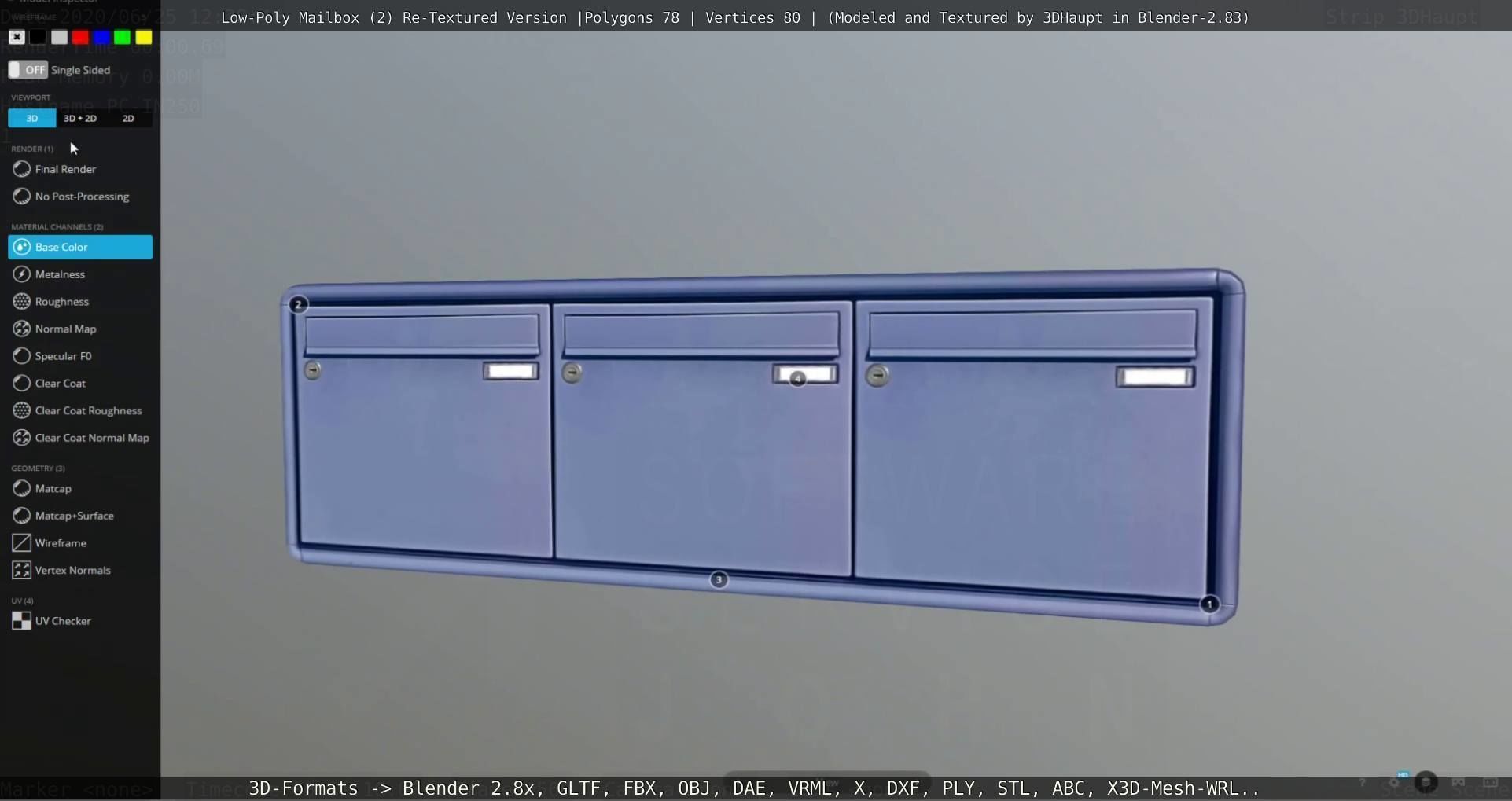 Blue Low-Poly Mailbox 2 Re-Textured Version Low-poly 3D model_10