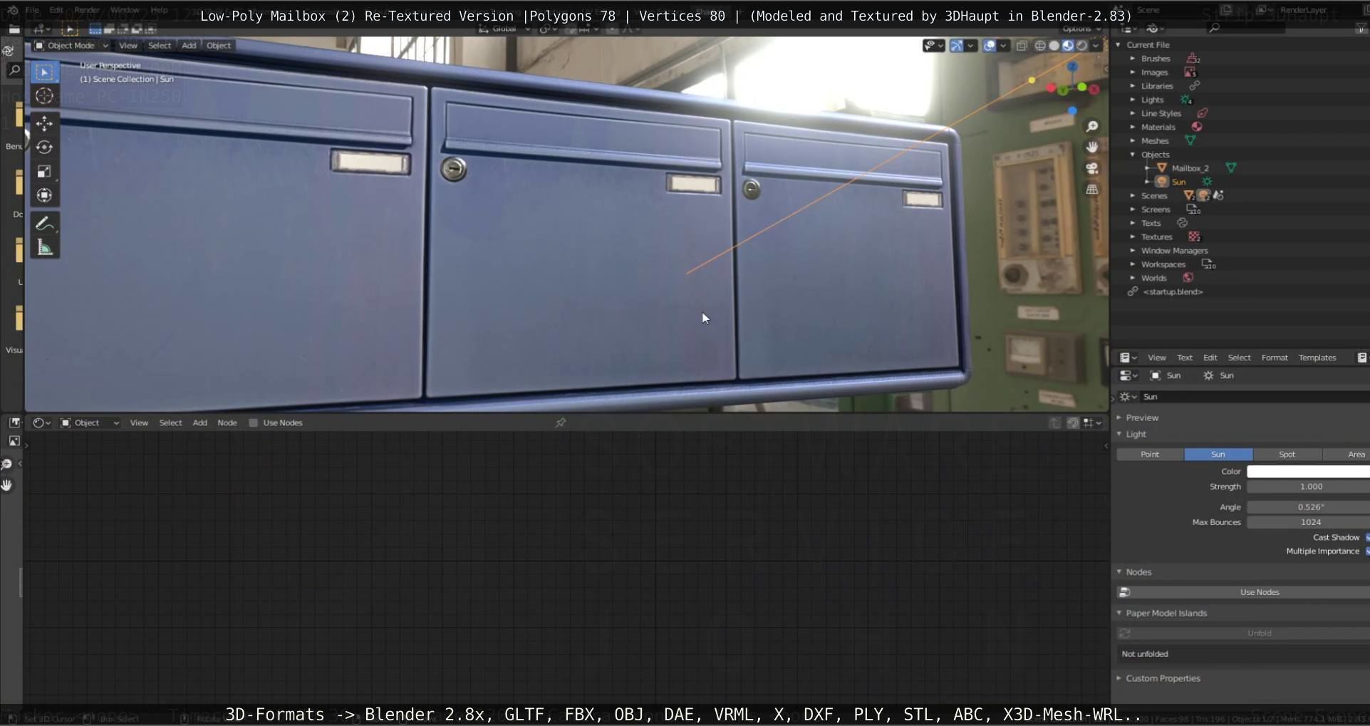 Blue Low-Poly Mailbox 2 Re-Textured Version Low-poly 3D model_64