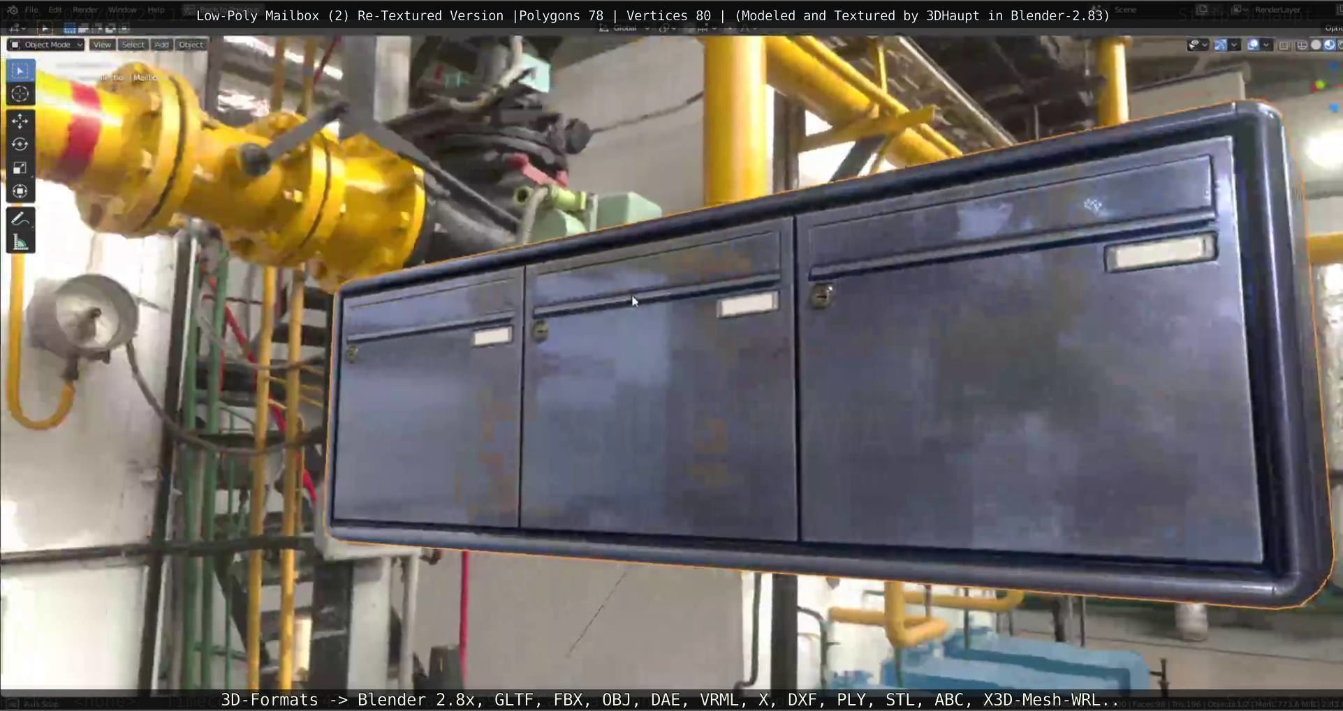 Blue Low-Poly Mailbox 2 Re-Textured Version Low-poly 3D model_71