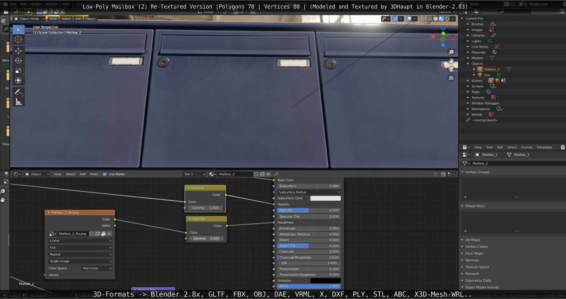 Blue Low-Poly Mailbox 2 Re-Textured Version Low-poly 3D model_70