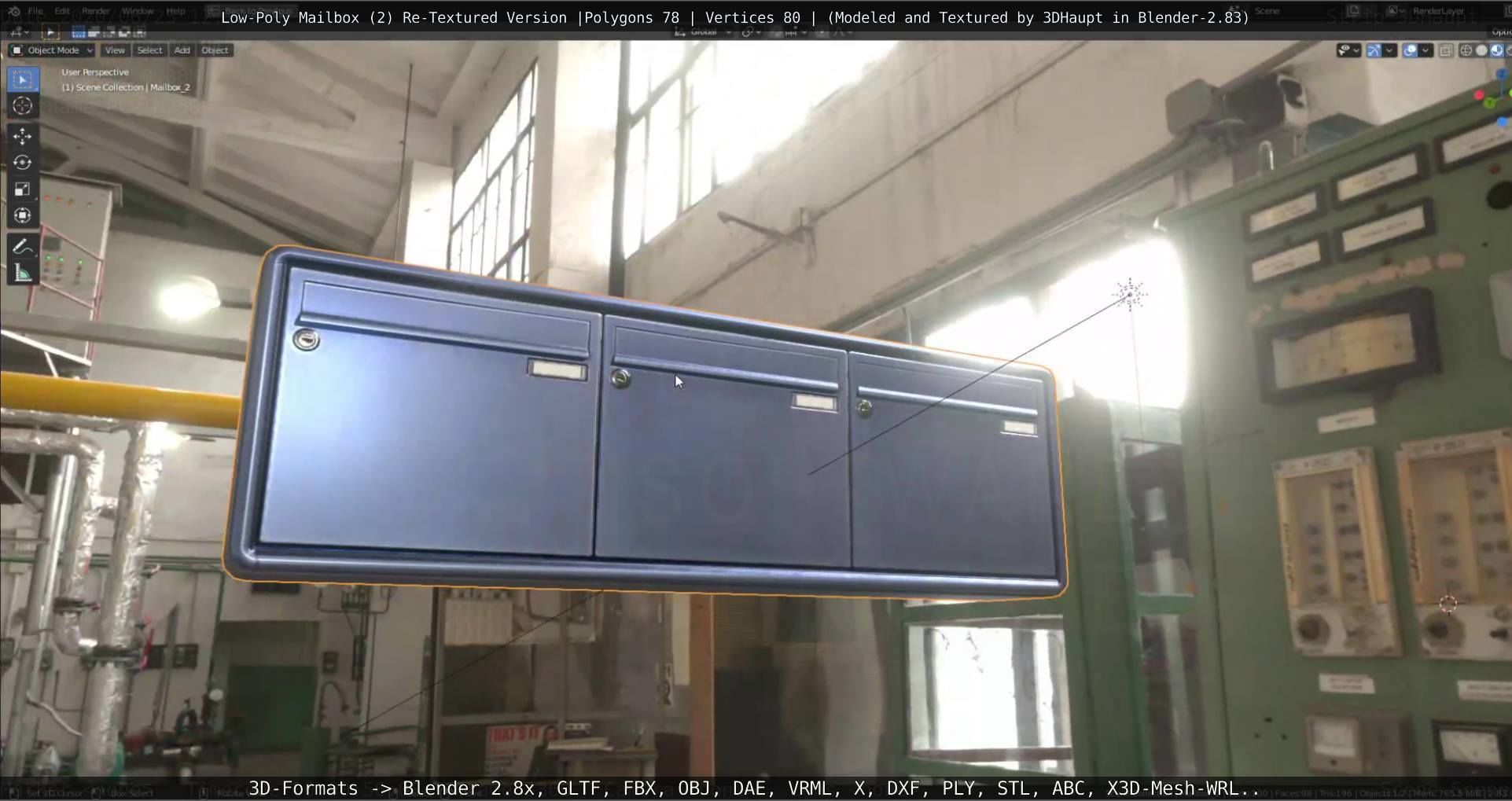 Blue Low-Poly Mailbox 2 Re-Textured Version Low-poly 3D model_82