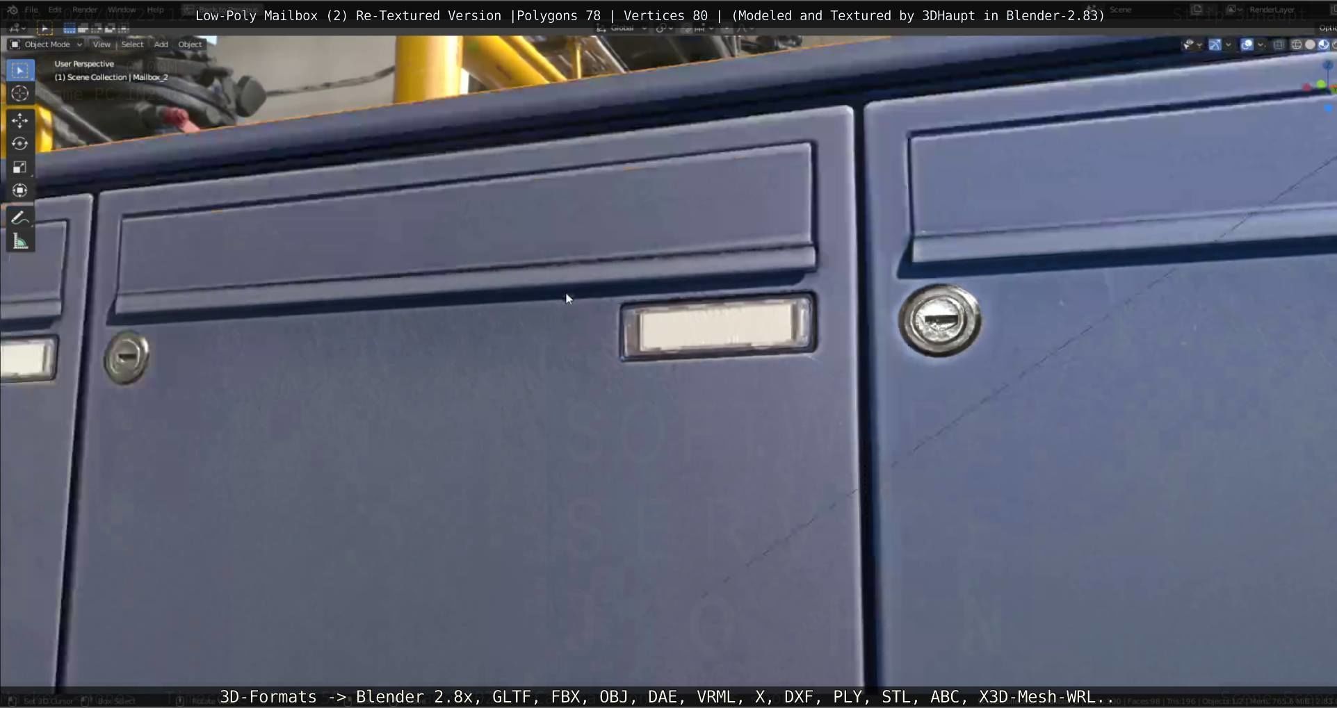 Blue Low-Poly Mailbox 2 Re-Textured Version Low-poly 3D model_19