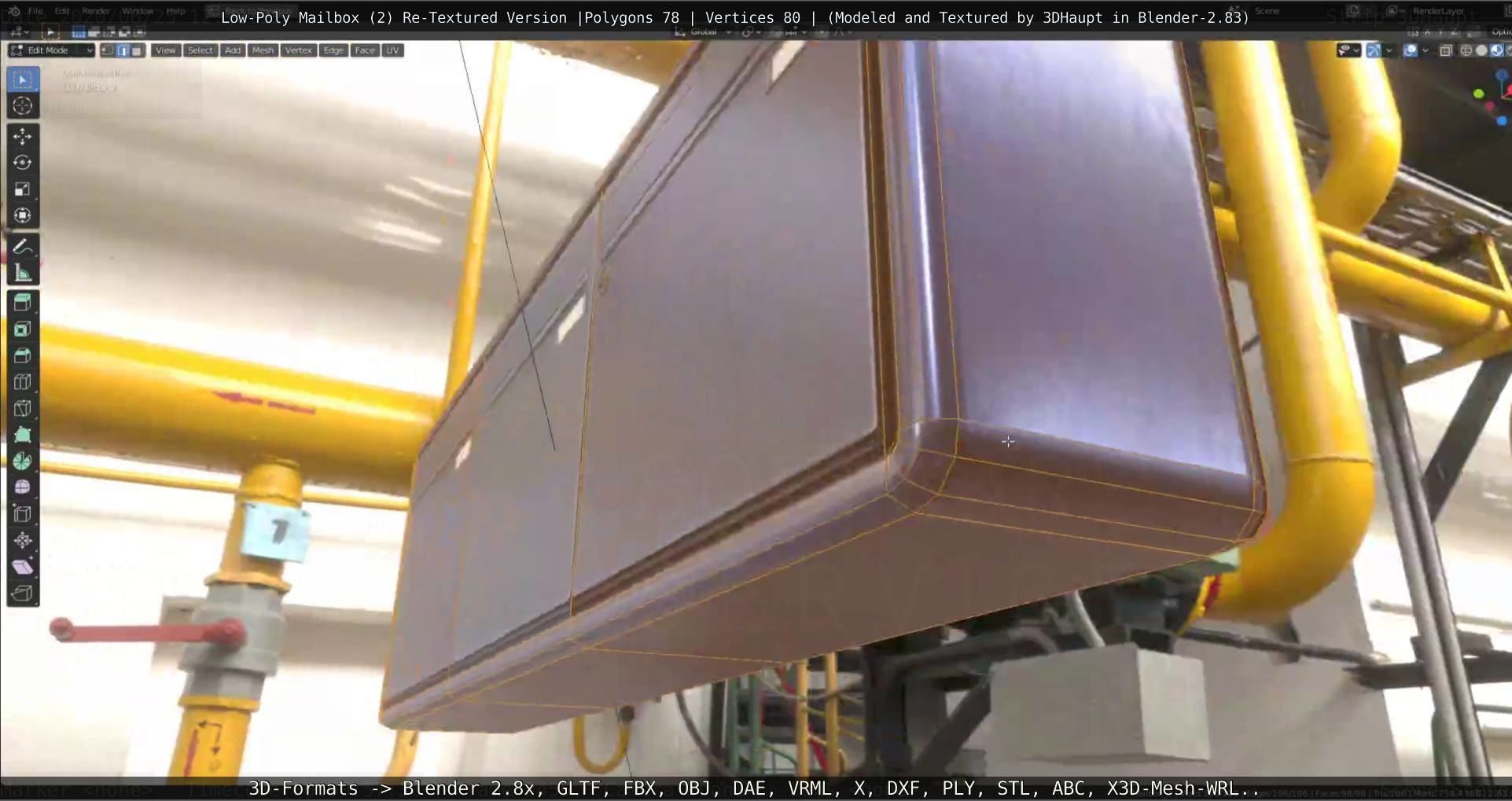 Blue Low-Poly Mailbox 2 Re-Textured Version Low-poly 3D model_20