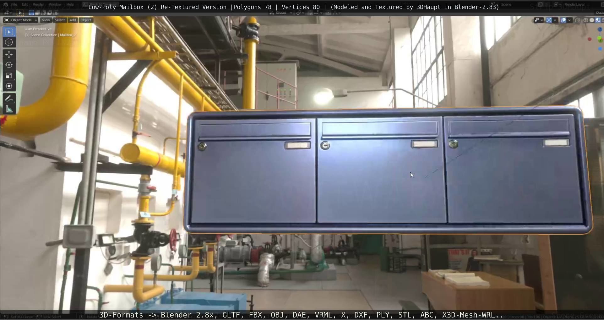 Blue Low-Poly Mailbox 2 Re-Textured Version Low-poly 3D model_88