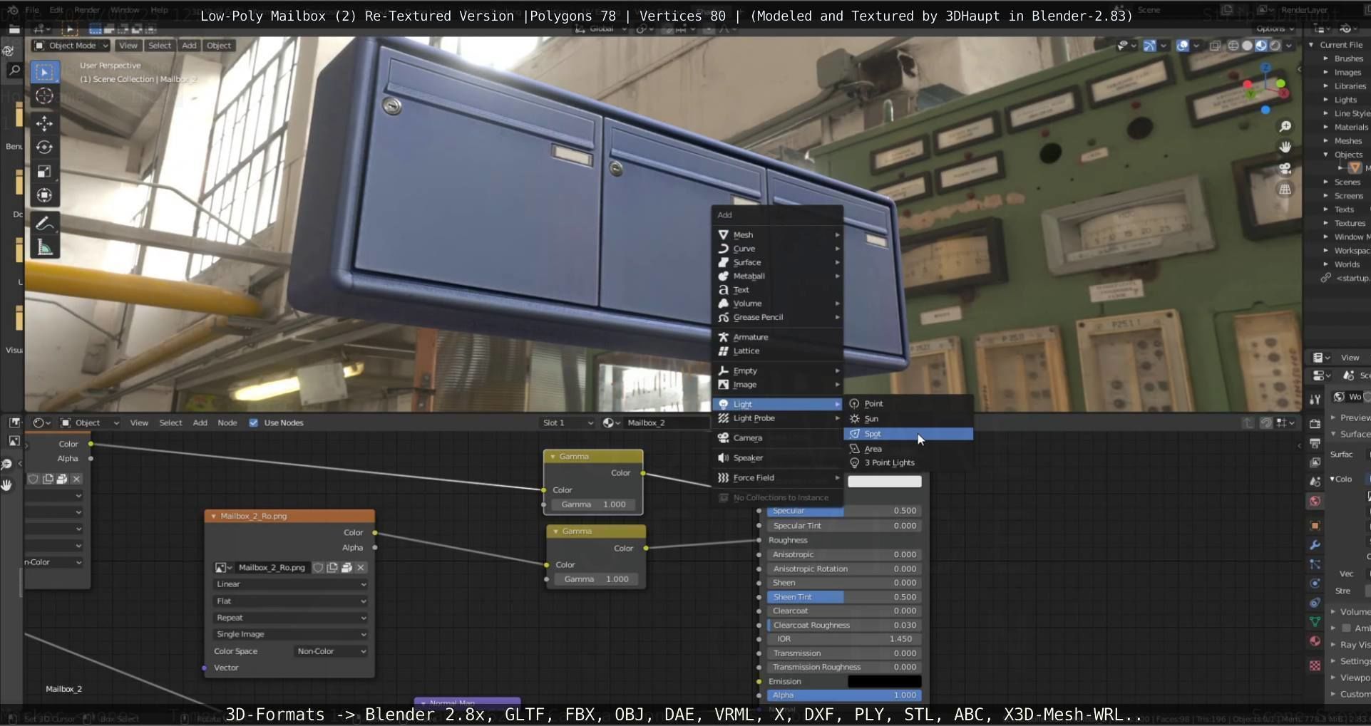 Blue Low-Poly Mailbox 2 Re-Textured Version Low-poly 3D model_35