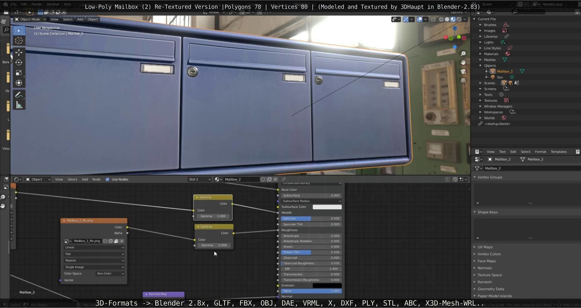 Blue Low-Poly Mailbox 2 Re-Textured Version Low-poly 3D model_65
