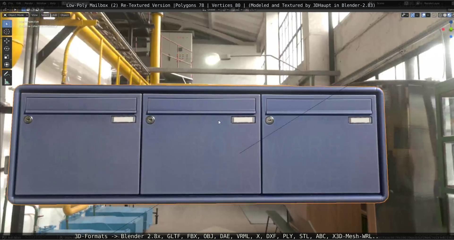 Blue Low-Poly Mailbox 2 Re-Textured Version Low-poly 3D model_78