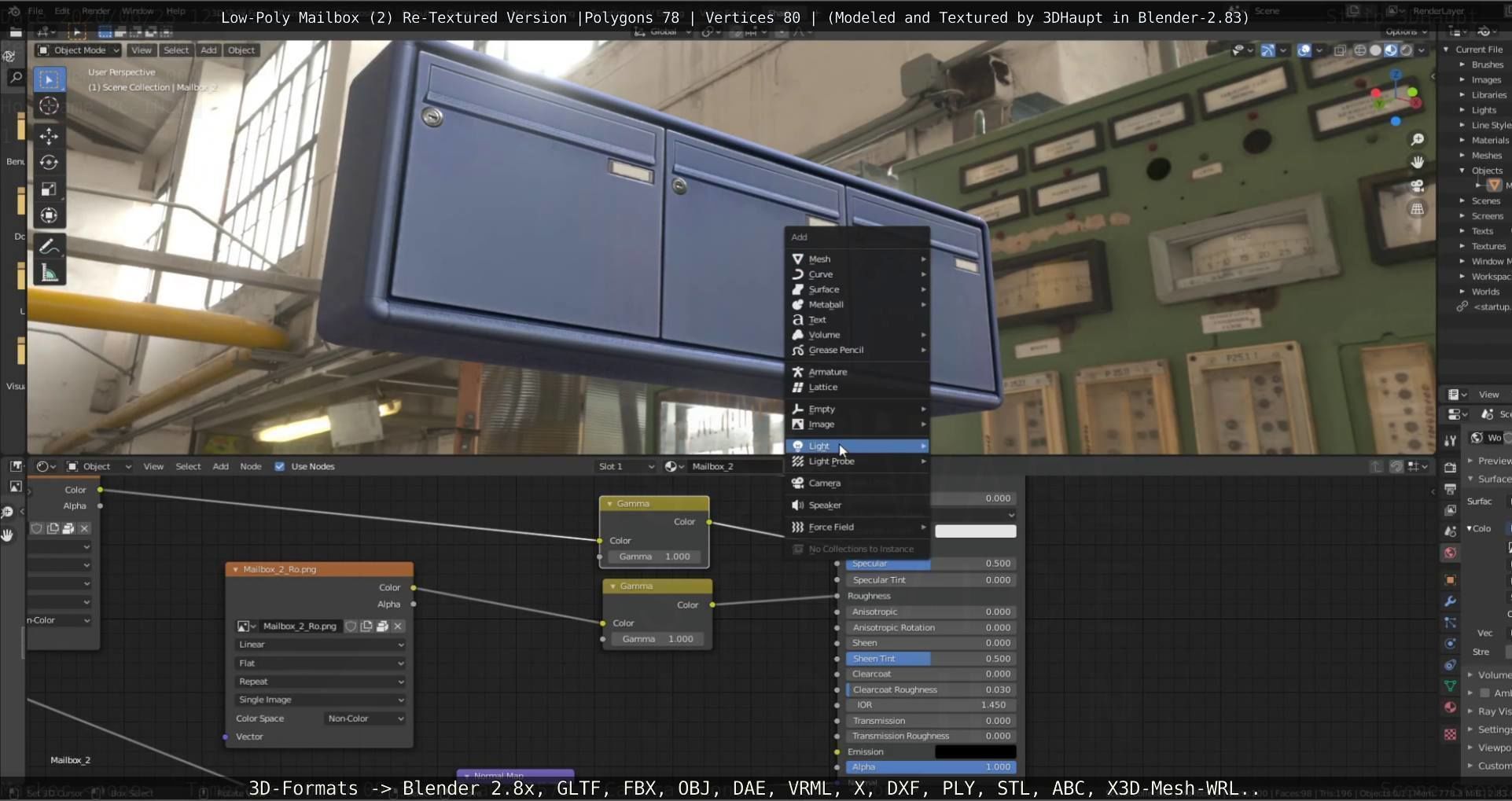 Blue Low-Poly Mailbox 2 Re-Textured Version Low-poly 3D model_34