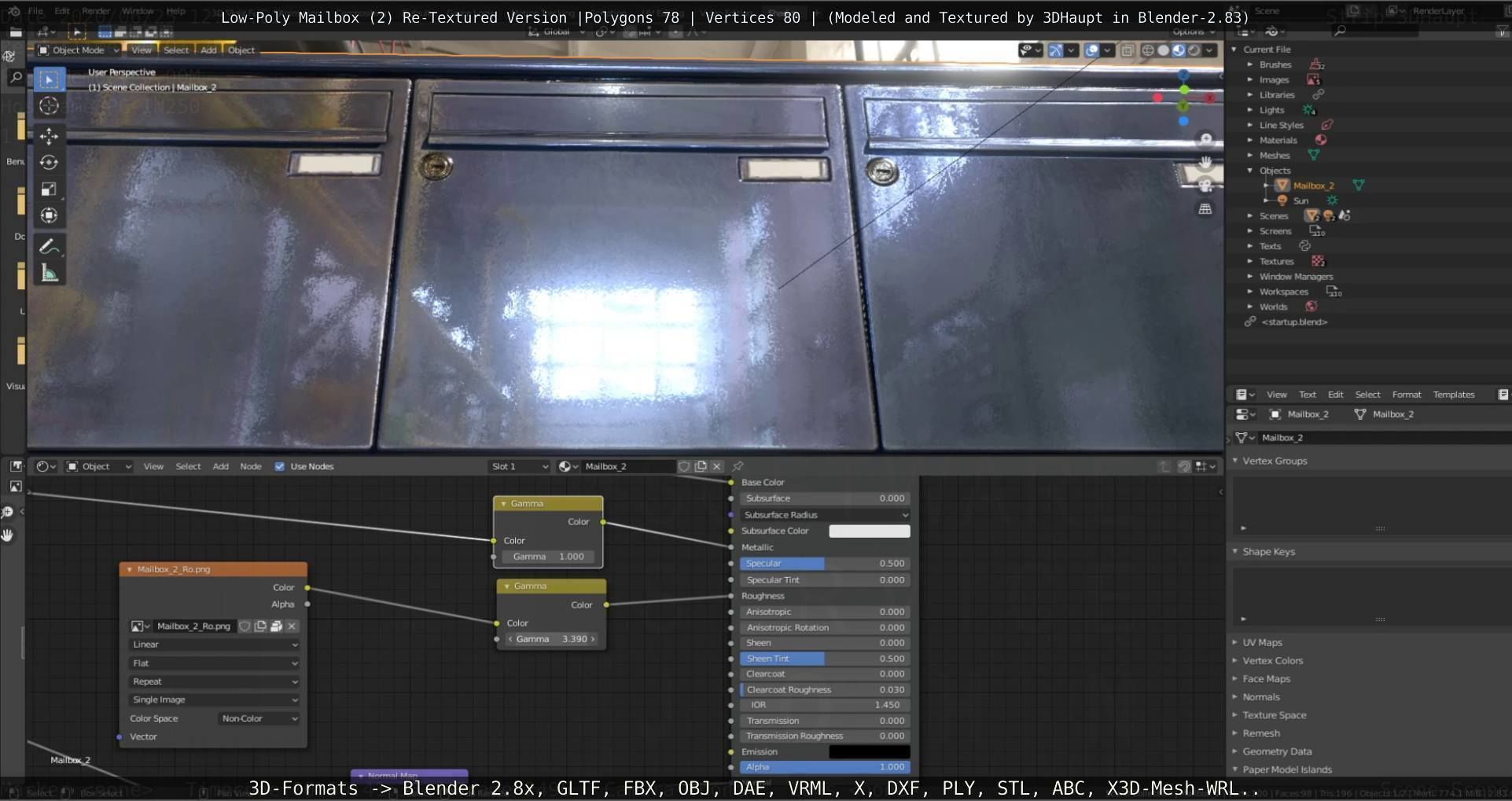 Blue Low-Poly Mailbox 2 Re-Textured Version Low-poly 3D model_68