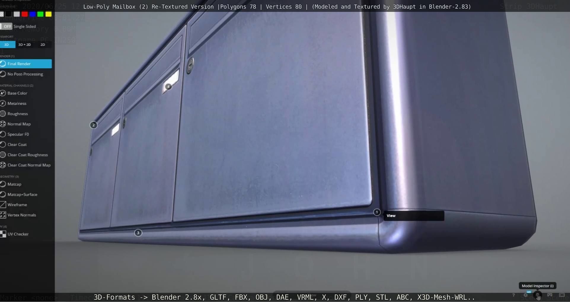 Blue Low-Poly Mailbox 2 Re-Textured Version Low-poly 3D model_9